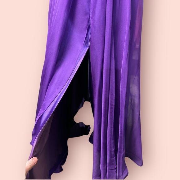 FLASH BY MAC DUGGAL Royal Purple Prom Dress Size 4 Strapless Front Slit Chiffon - Picture 3 of 7